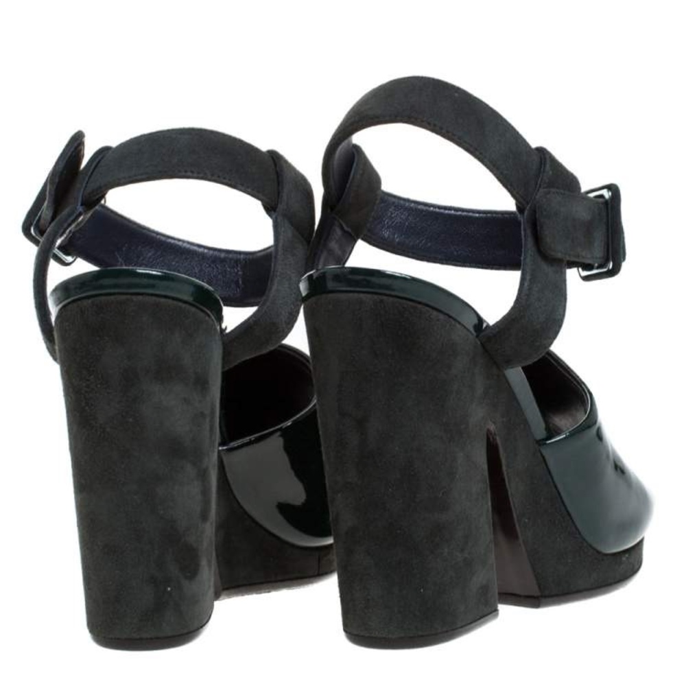 Celine Green Patent Leather And Suede Ankle Strap Open Toe Platform Sandals 37 - Picture 4 of 8